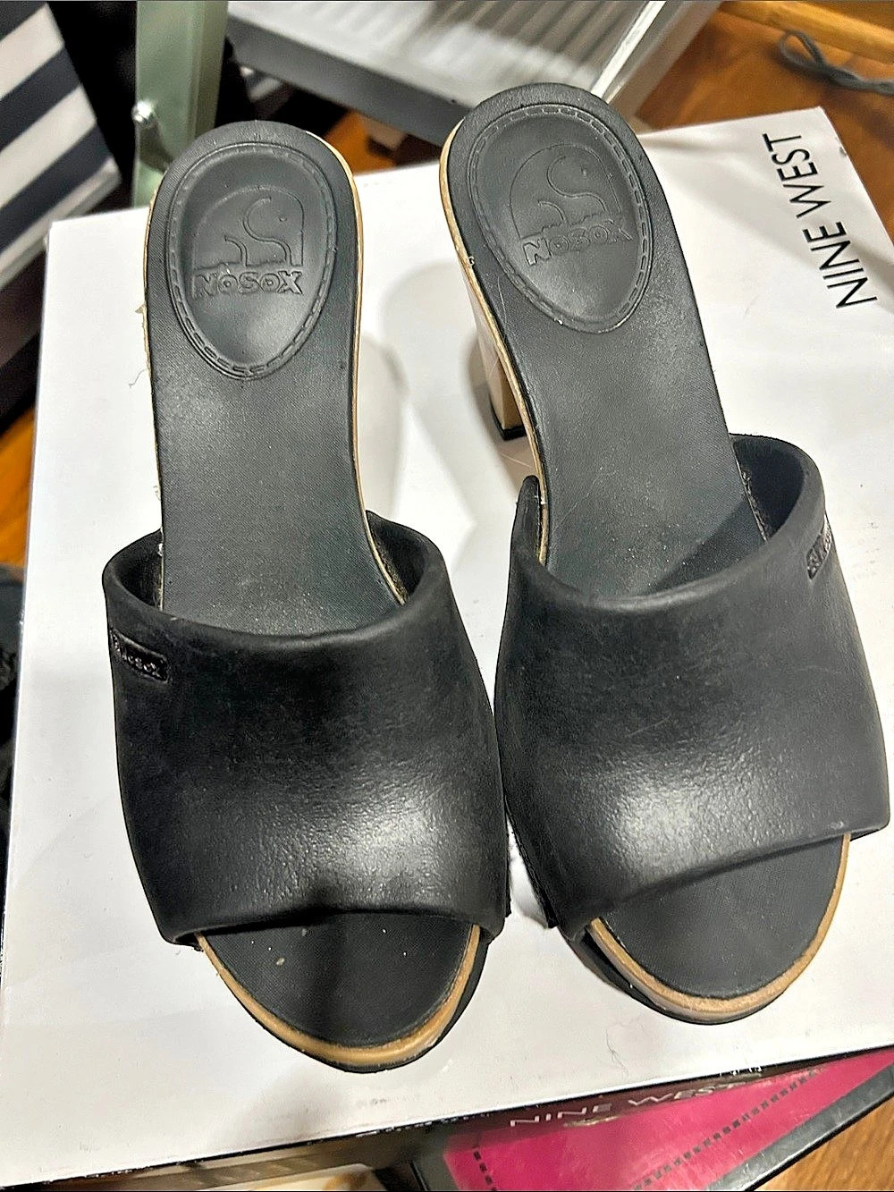 Nosox  Black Platform Heeled Mules